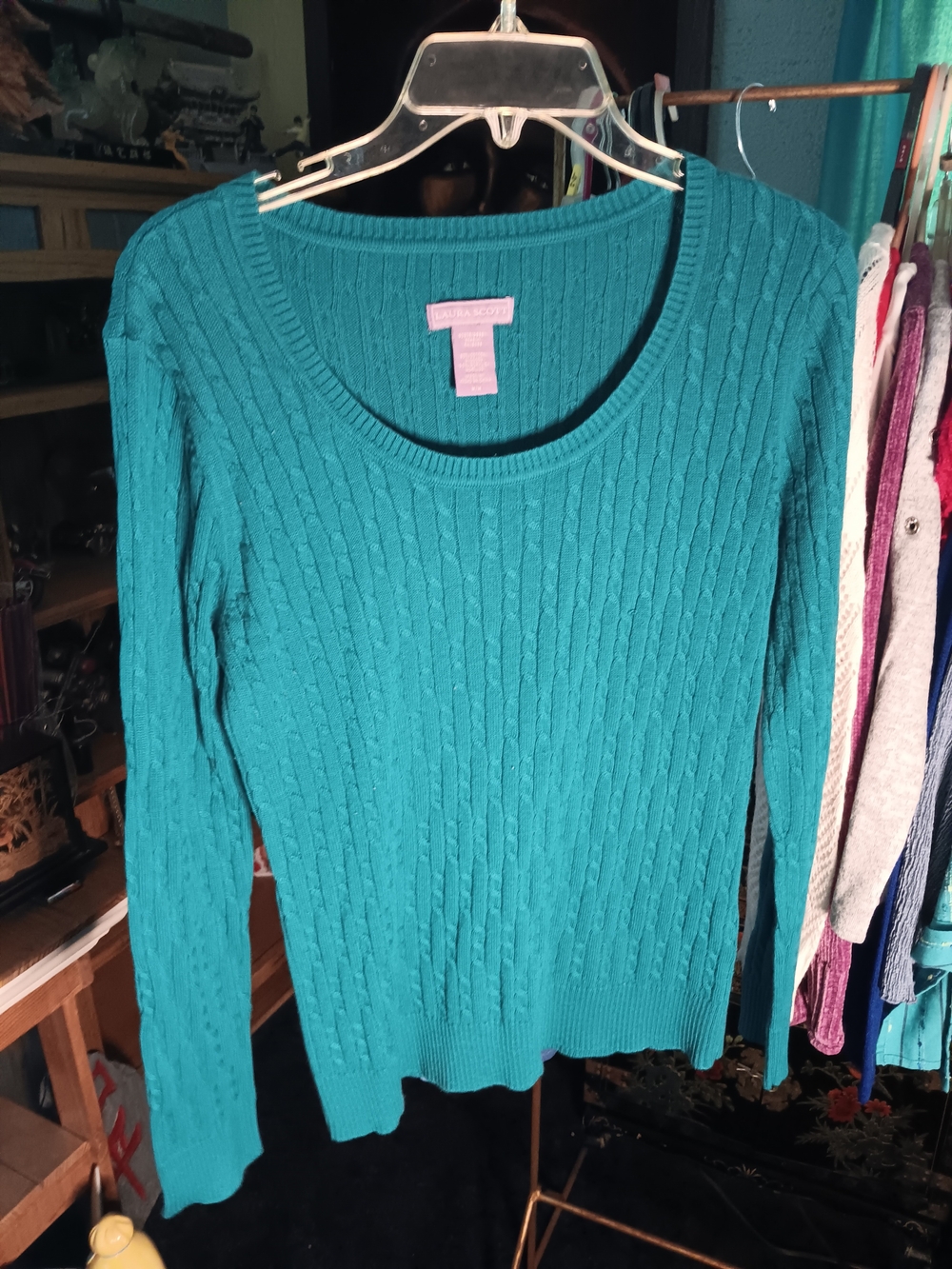 Laura Scott Teal Cable-Knit Women's Sweater